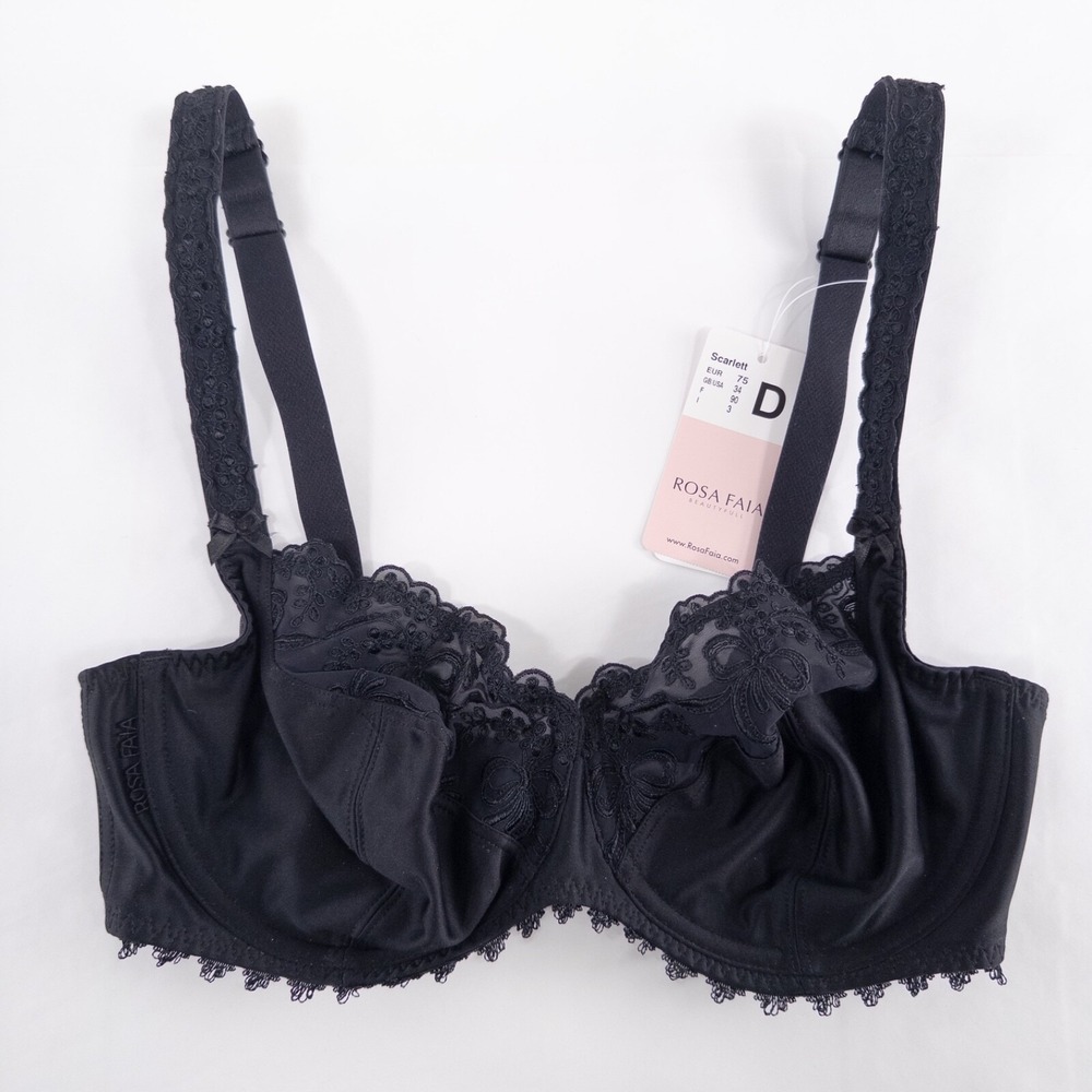 Rosa Faia Scarlett Bra 34D Black Lace Trim Underwire Beautyfull Style 5648 New